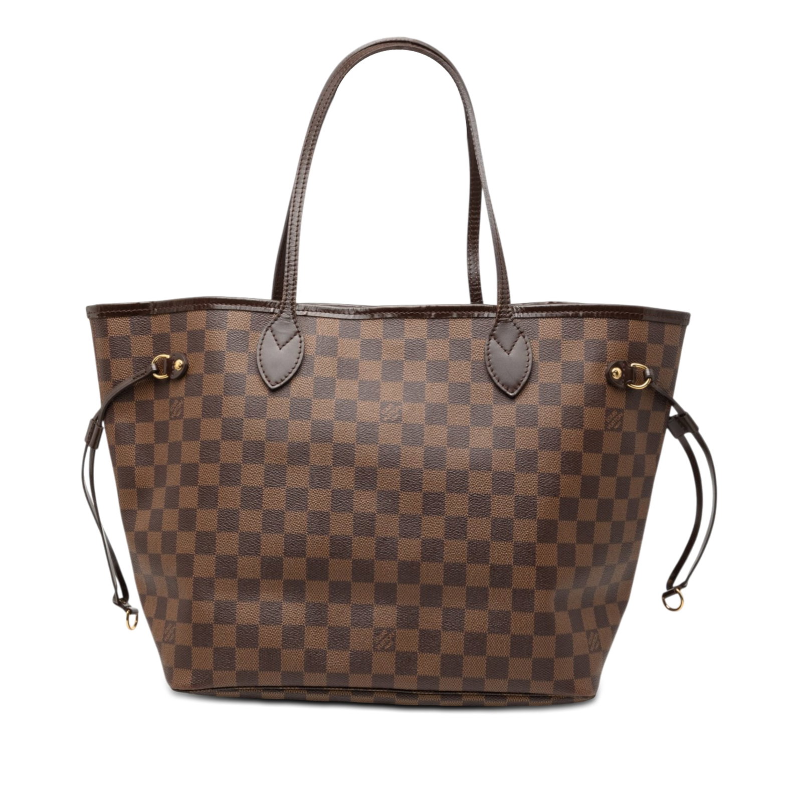 Louis Vuitton Neverfull MM Damier Ebene Tote Bag: Louis Vuitton Neverfull MM Damier Ebene Tote Bag Louis Vuitton Neverfull MM bag in Damier Ebene canvas with leather trim and flat leather shoulder straps. It features an open top with lobster clasp cl