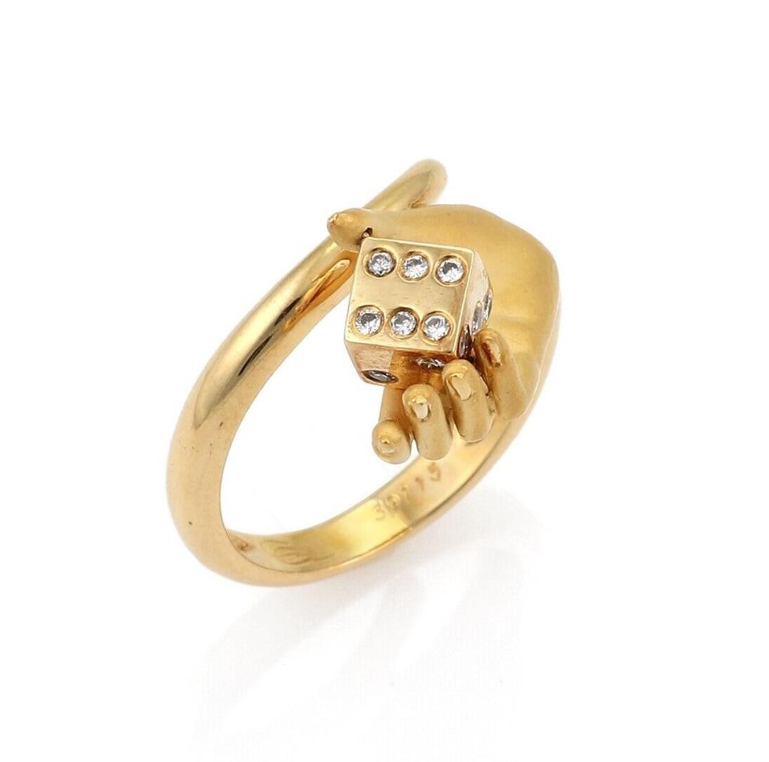 18k Yellow Gold Diamond Ring Carrera y Carrera Dice in Hand Size 5.5 (1 of 7)