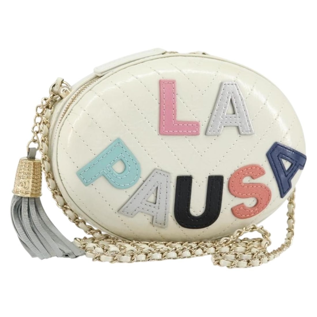 CHANEL V Stitch Leather Shoulder Bag White Gold CC: CHANEL V Stitch Leather Shoulder Bag White Gold CC Authentic CHANEL V Stitch chain shoulder bag in white leather with gold-tone CC detailing. This women's shoulder bag includes a dust bag and shows re