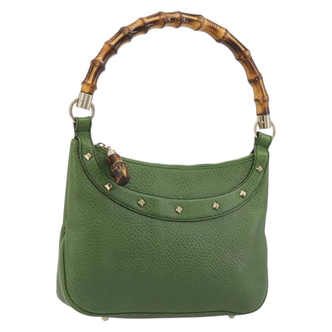 Gucci 137378 Bamboo Leather Shoulder Bag Green Gold: Gucci 137378 Bamboo Leather Shoulder Bag Green Gold This Gucci shoulder bag is crafted in leather with GG canvas accents and presented in green and gold. It features a shoulder strap with an approxima