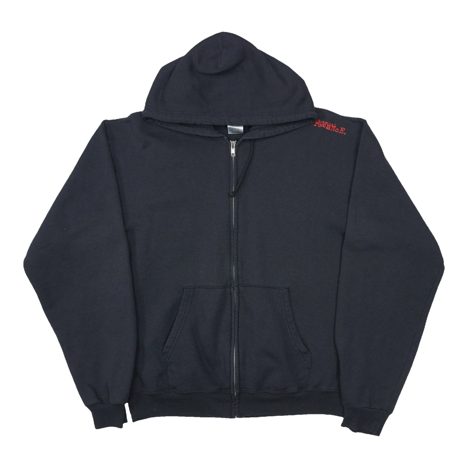Black Cotton Blend Zip Hoodie My Chemical Romance Pistols 2000s: Black Cotton Blend Zip Hoodie My Chemical Romance Pistols 2000s Original vintage 2000s My Chemical Romance Pistols zip up hoodie. This is a true vintage item, not a modern reproduction. It is in good 