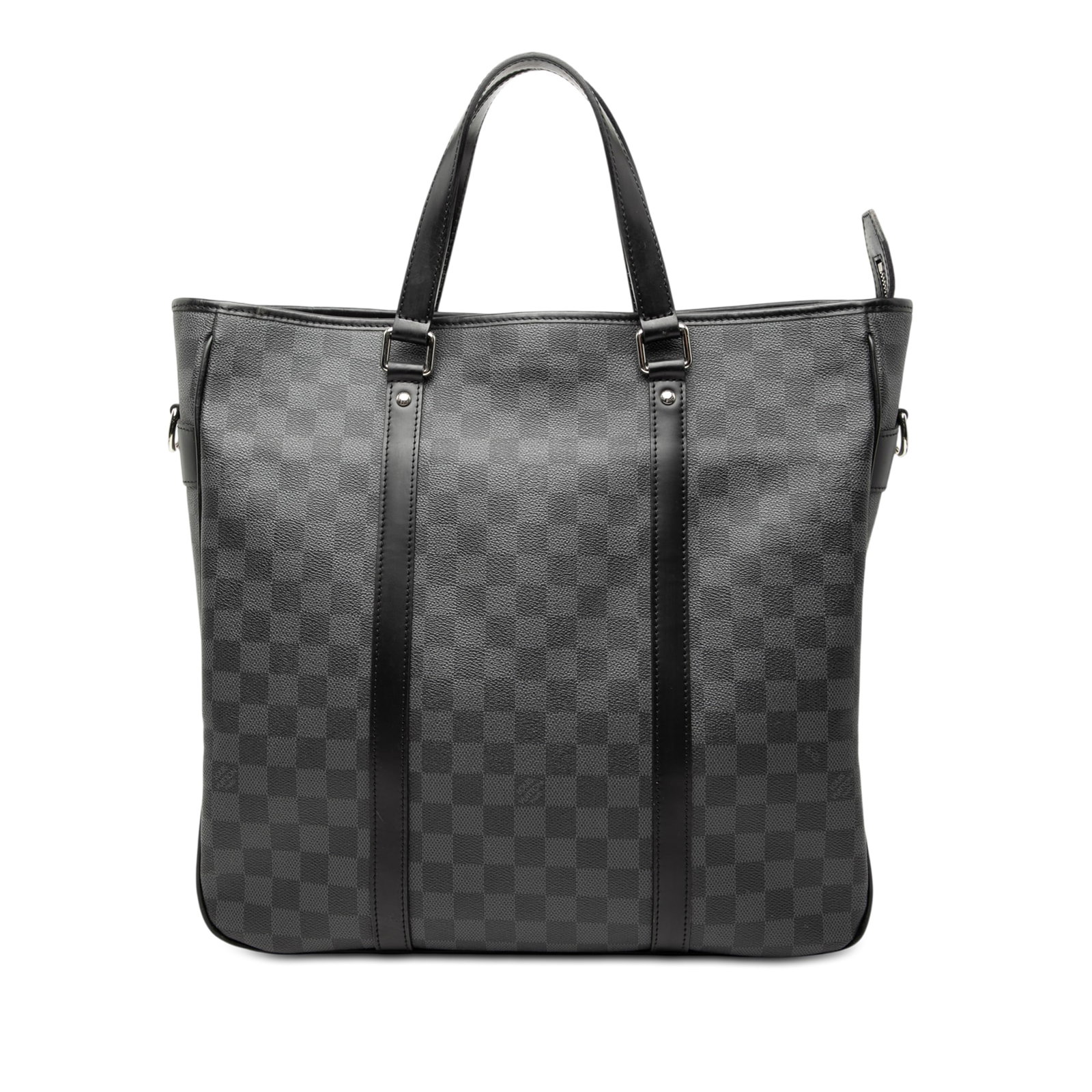 Louis Vuitton Tadao Black Damier Graphite Canvas Tote Bag: Louis Vuitton Tadao Black Damier Graphite Canvas Tote Bag The Louis Vuitton Damier Graphite Tadao features a signature damier graphite canvas body with leather trim, flat leather handles, a top zip cl