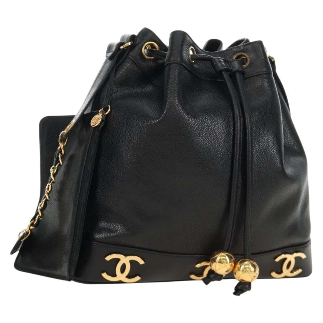 CHANEL Coco Triple CC Caviar Shoulder Bag Black Gold Tone (1 of 18)