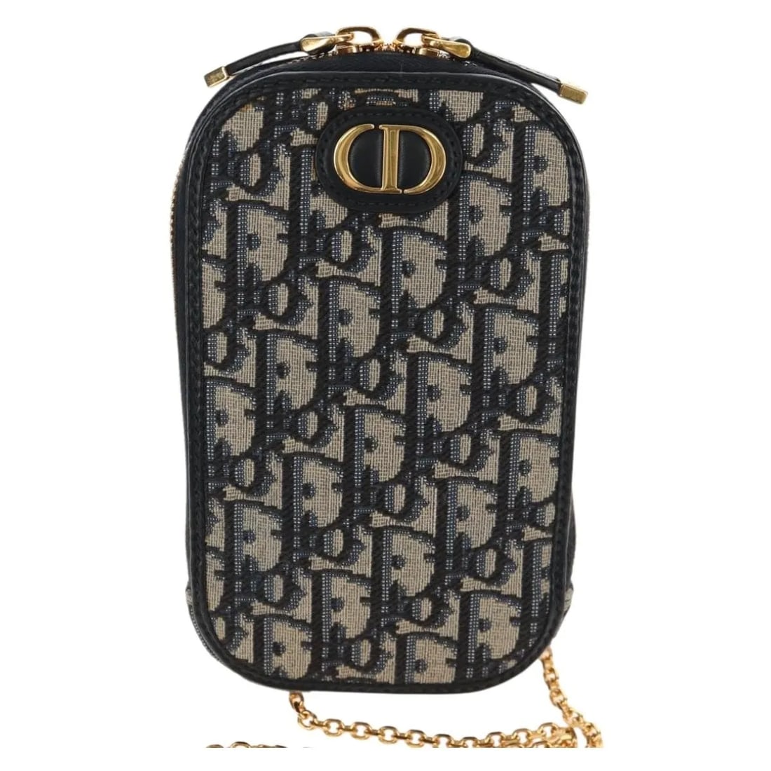 Christian Dior 30 Montaigne canvas phone holder chain bag navy: Christian Dior 30 Montaigne canvas phone holder chain bag navy Christian Dior 30 Montaigne Phone Holder on Chain in navy canvas. This women's accessory is made in Italy and is presented in good condit