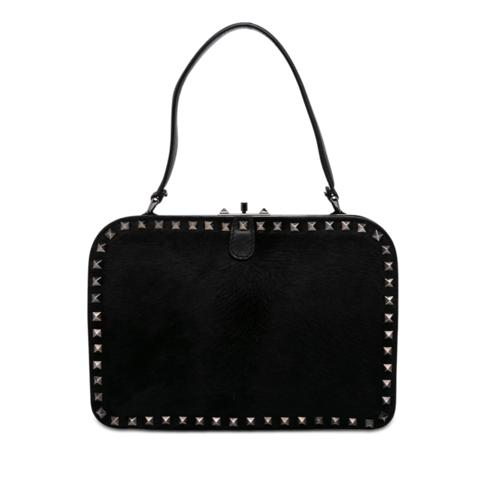Valentino Rockstud Pony Hair Top Handle Handbag Black (1 of 7)