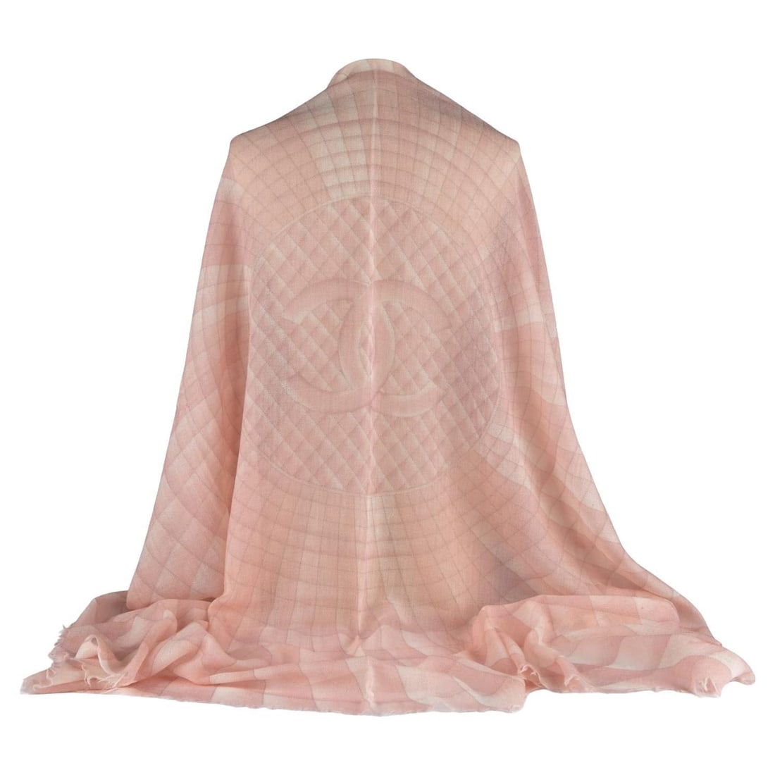 Chanel Pink Cashmere Shawl with CC Logos 54x56 Italy: Chanel Pink Cashmere Shawl with CC Logos 54x56 Italy Experience luxury with this Chanel New Geometric Cashmere Shawl in a beautiful pink hue. Adorned with iconic CC logos throughout, this shawl is per