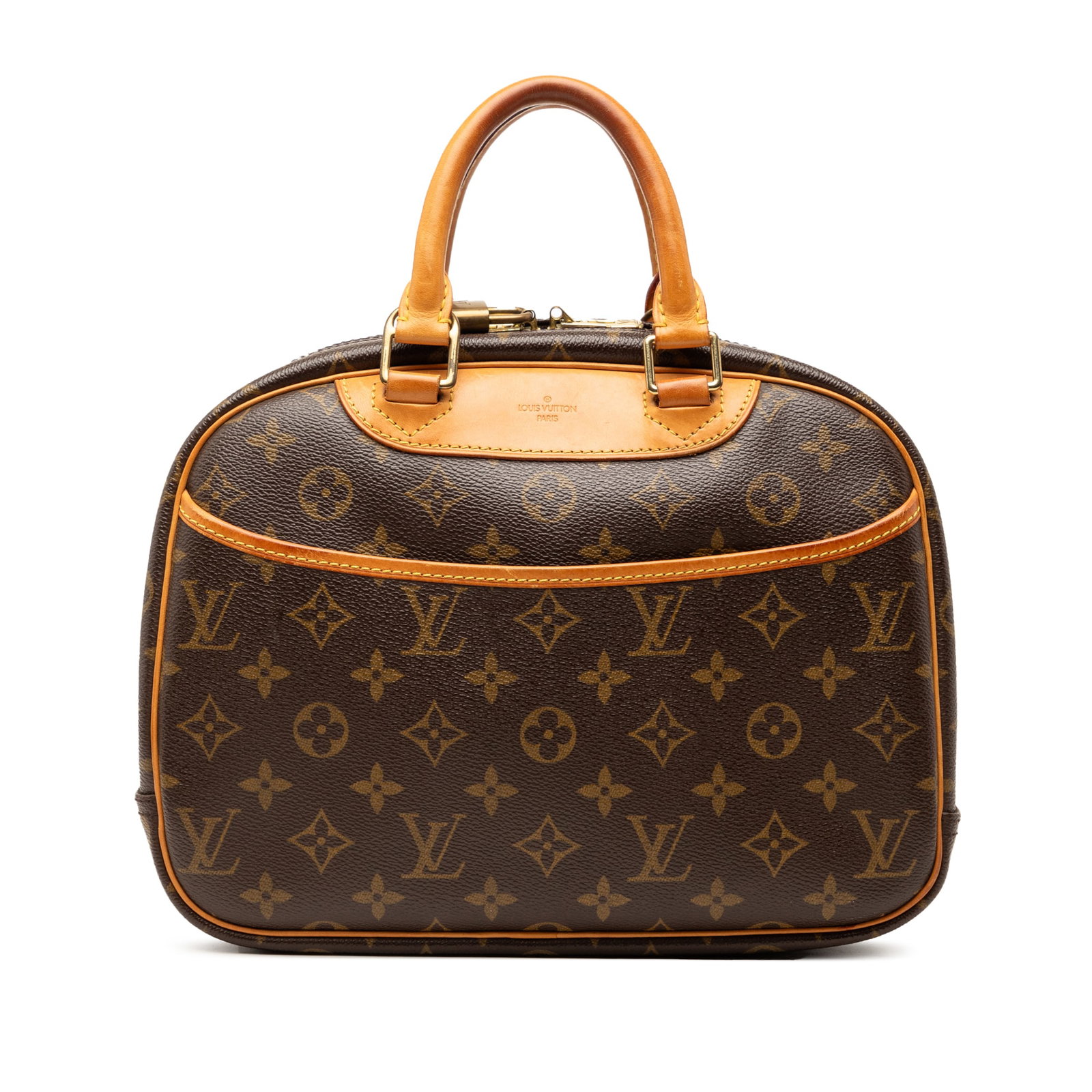 Louis Vuitton Trouville Monogram Canvas Brown Handbag: Louis Vuitton Trouville Monogram Canvas Brown Handbag The Louis Vuitton Monogram Trouville bag features the iconic monogram canvas with vachetta leather trim and rolled vachetta leather handles. It is
