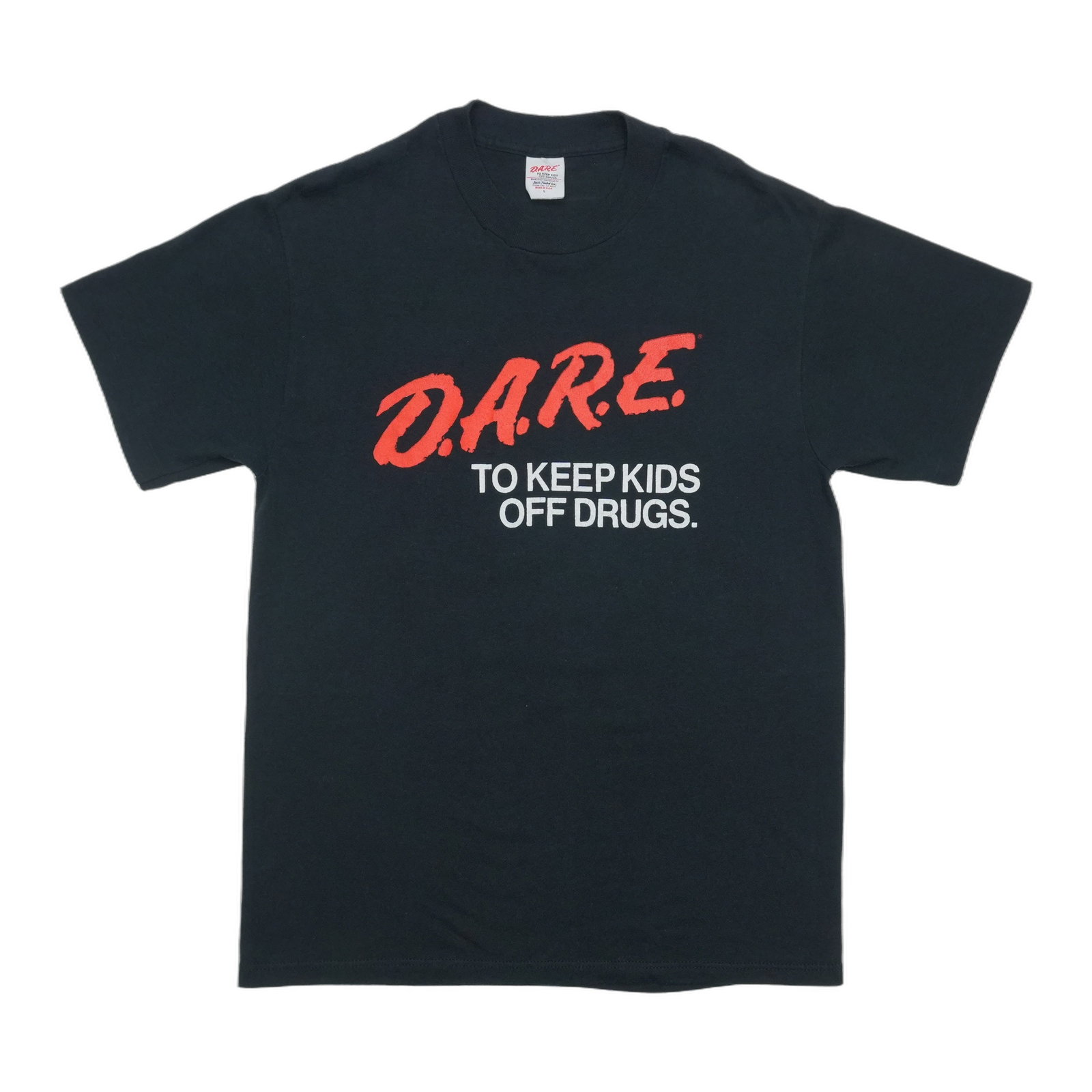 Vintage 1990s DARE black graphic shirt size Large: Vintage 1990s DARE black graphic shirt size Large This is an original vintage 1990s D.A.R.E. To Keep Kids Off Drugs shirt, featuring the iconic front graphic. It is not a modern reproduction. The shir