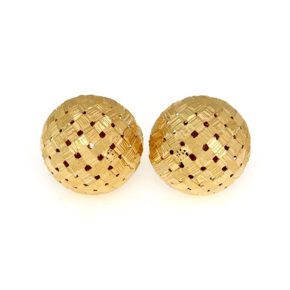 Tiffany & Co. Vintage 18k Yellow Gold Basket Weave Dome Earrings: Tiffany & Co. Vintage 18k Yellow Gold Basket Weave Dome Earrings Presenting a stunning pair of vintage earrings from Tiffany & Co., exquisitely crafted in 18k yellow gold. These earrings showcase a un