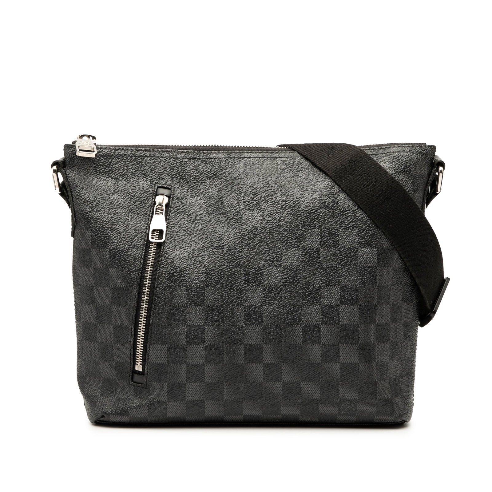 Damier Graphite Canvas Mick PM Crossbody by Louis Vuitton: Damier Graphite Canvas Mick PM Crossbody by Louis Vuitton This Louis Vuitton Damier Graphite Mick PM features a distinctive black Damier Graphite canvas body with an adjustable flat strap, a top zip c