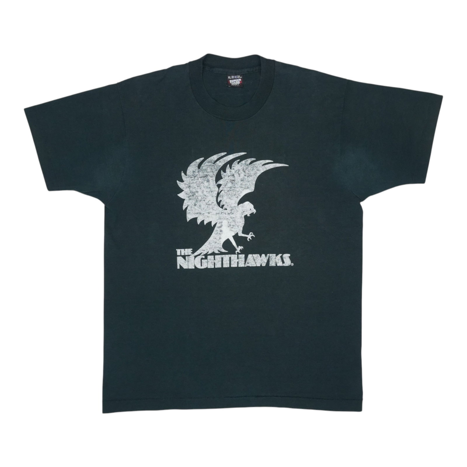 Vintage 1990s Black The Nighthawks Poly Cotton T Shirt Extra Large: Vintage 1990s Black The Nighthawks Poly Cotton T Shirt Extra Large This is an original vintage 1990s The Nighthawks shirt, not a modern reproduction. Made from a 50/50 polyester and cotton blend, the 