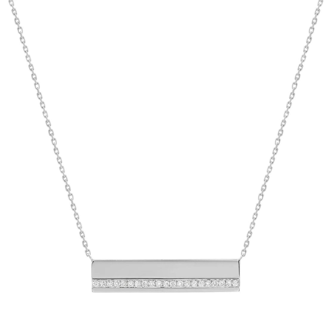 Messika 0.36ct Kate Horizontal Bar Necklace in 18K White Gold: Messika 0.36ct Kate Horizontal Bar Necklace in 18K White Gold This exquisite Messika Kate Horizontal Bar Pendant Necklace is a stunning piece crafted in 18K white gold, featuring a row of pave set rou