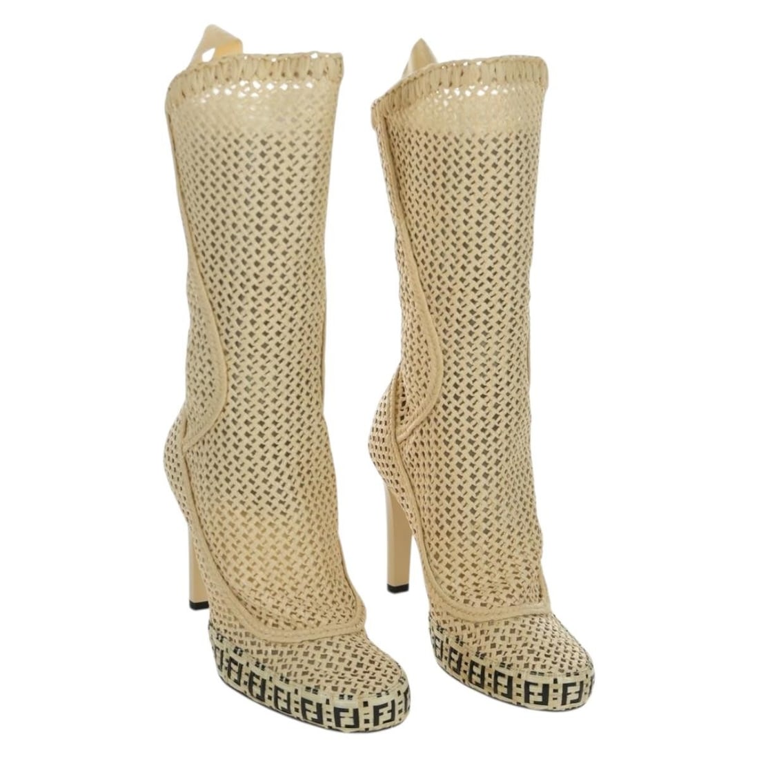Fendi Raffia Beige Leather Knee-High Boots 8T8083 with Box and Dust Bag: Fendi Raffia Beige Leather Knee-High Boots 8T8083 with Box and Dust Bag These FENDI high boots in beige feature a leather upper and are designed for women. Made in Italy, they combine style and qualit
