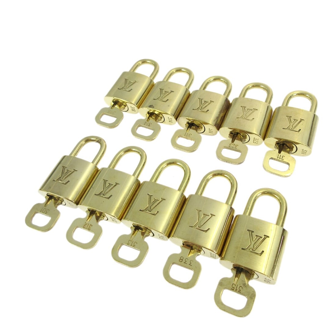 10 Piece Louis Vuitton Gold Tone Padlock and Key Charm Set (1 of 1)