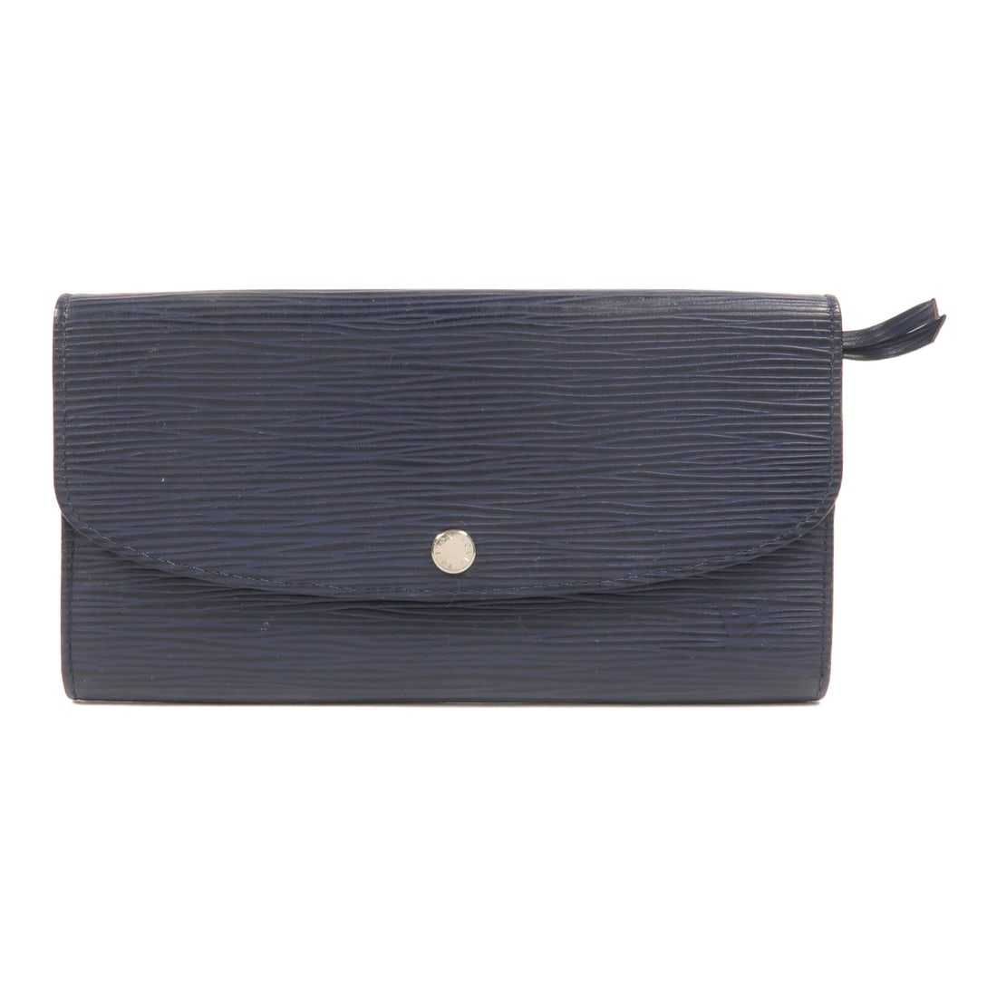 Louis Vuitton Emilie Wallet M60715 Blue Epi Calfskin: Louis Vuitton Emilie Wallet M60715 Blue Epi Calfskin An Emilie wallet from Louis Vuitton in blue Epi leather with calfskin (cowhide) details. It features a hook button closure, two open compartments, 