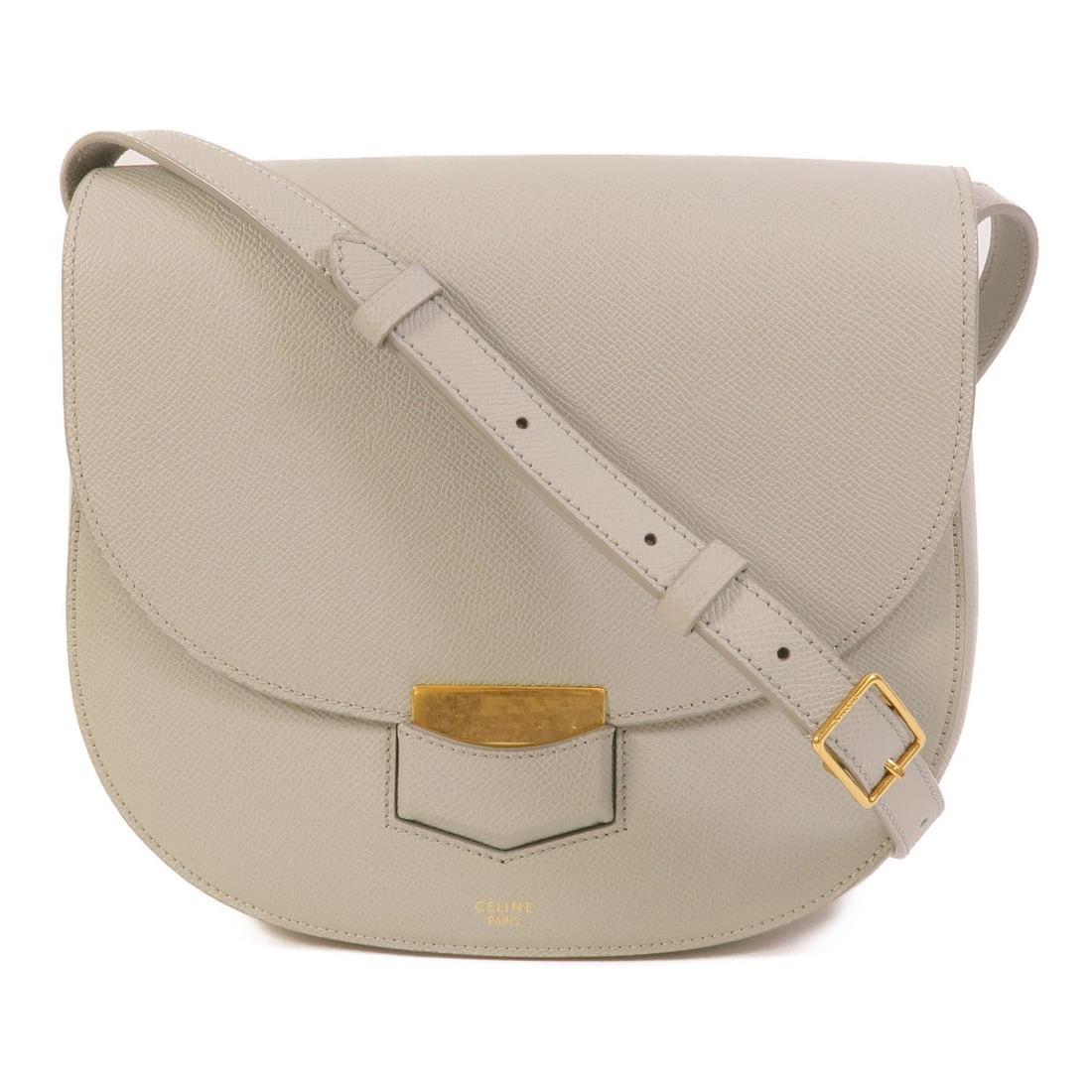 Celine Trotteur calfskin shoulder bag gray blue gold tone: Celine Trotteur calfskin shoulder bag gray blue gold tone A CELINE Trotteur shoulder bag crafted from calfskin leather in a gray and blue color combination. It features a flap closure, one outside zip