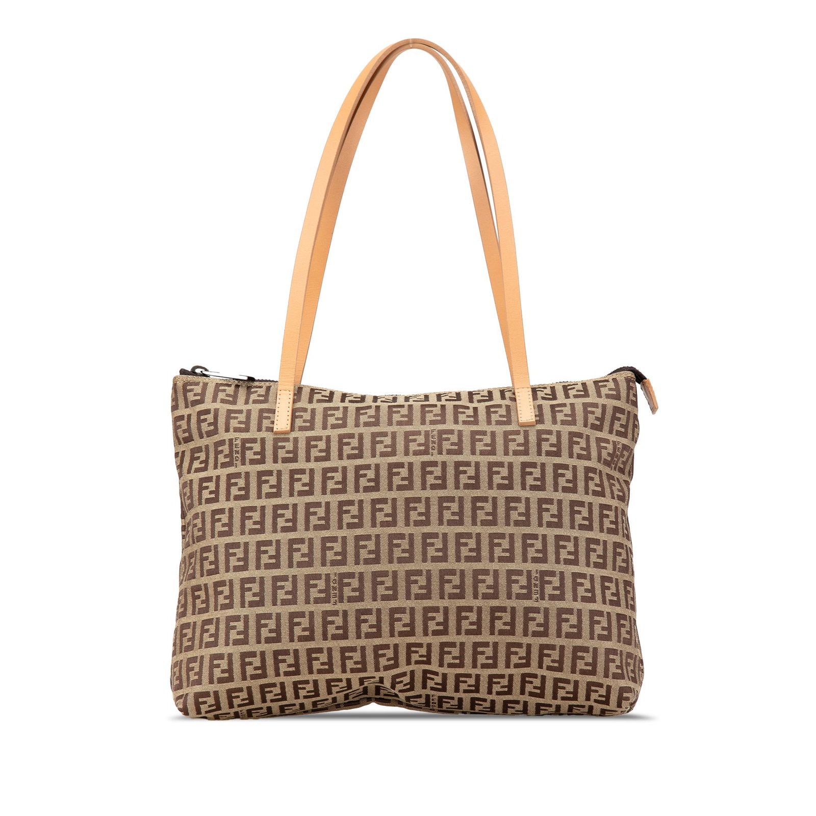 Fendi Zucchino Monogram Canvas Tote Bag: Fendi Zucchino Monogram Canvas Tote Bag This Fendi Zucchino Canvas Tote showcases the brand's signature monogram canvas with flat leather straps and a top zip closure. The interior features a zip pock