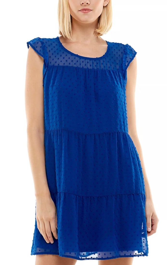 Crystal Doll Juniors Blue Swiss-Dot Tiered Fit & Flare Dress L (1 of 5)