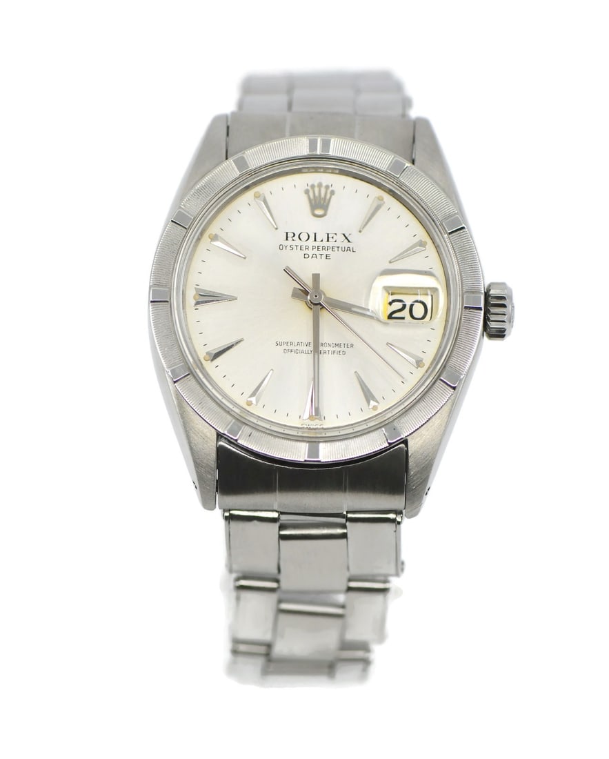 Rolex Oyster Perpetual 1501 stainless steel date wristwatch: Rolex Oyster Perpetual 1501 stainless steel date wristwatch Vintage Rolex Oyster Perpetual Date wristwatch in stainless steel with a silver sunburst dial and smooth silver bezel. It features a date in