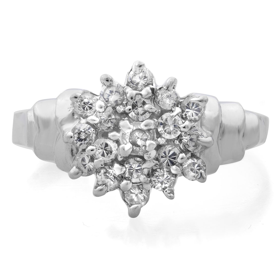 Rachel Koen 14K White Gold Diamond Cocktail Ring 0.25ct 19 Stones Size 8.75: Rachel Koen 14K White Gold Diamond Cocktail Ring 0.25ct 19 Stones Size 8.75 Elevate your style with this stunning Rachel Koen ladies' cocktail ring, crafted from luxurious 14K white gold. This exquisi