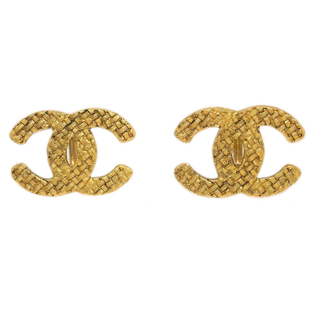 CHANEL CC Logo Clip-On Earrings Gold Plated France: CHANEL CC Logo Clip-On Earrings Gold Plated France Gold-plated clip-on earrings in a CC shape and logo theme. The earrings are described as being in good condition with minor dirt, and they were made 