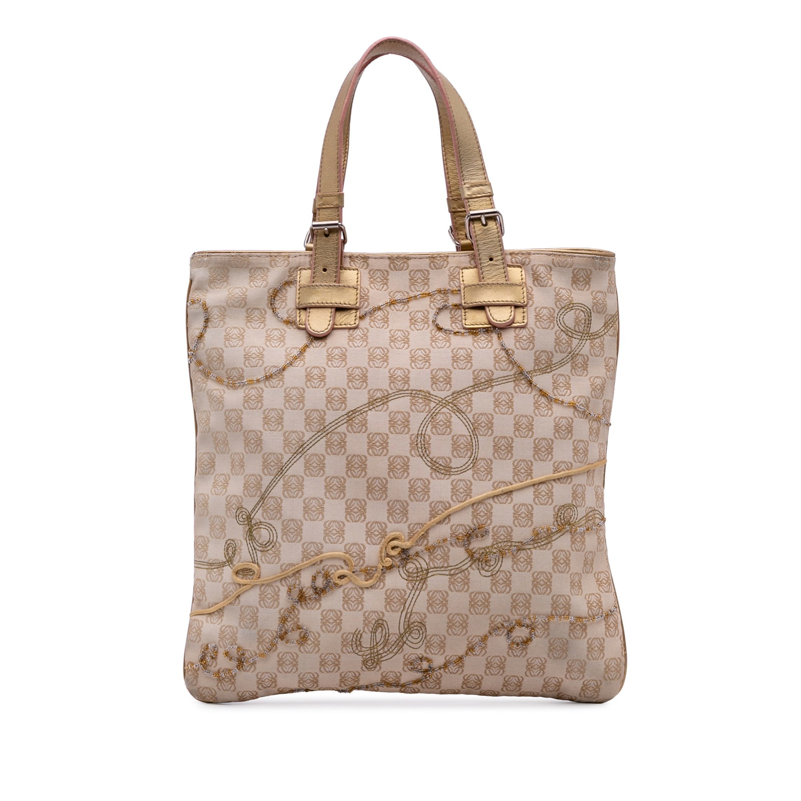 LOEWE Anagram Canvas Tote Bag with Embroidery: LOEWE Anagram Canvas Tote Bag with Embroidery The LOEWE Anagram Canvas Embroidered Tote is a stylish accessory crafted from durable canvas featuring intricate embroidered details. This bag showcases f