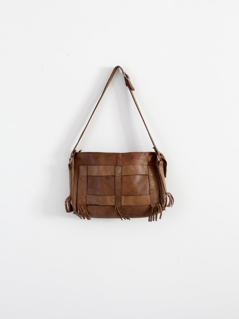 1970s Vintage Fringe Leather Shoulder Bag Milk Chocolate Brown (1 of 6)
