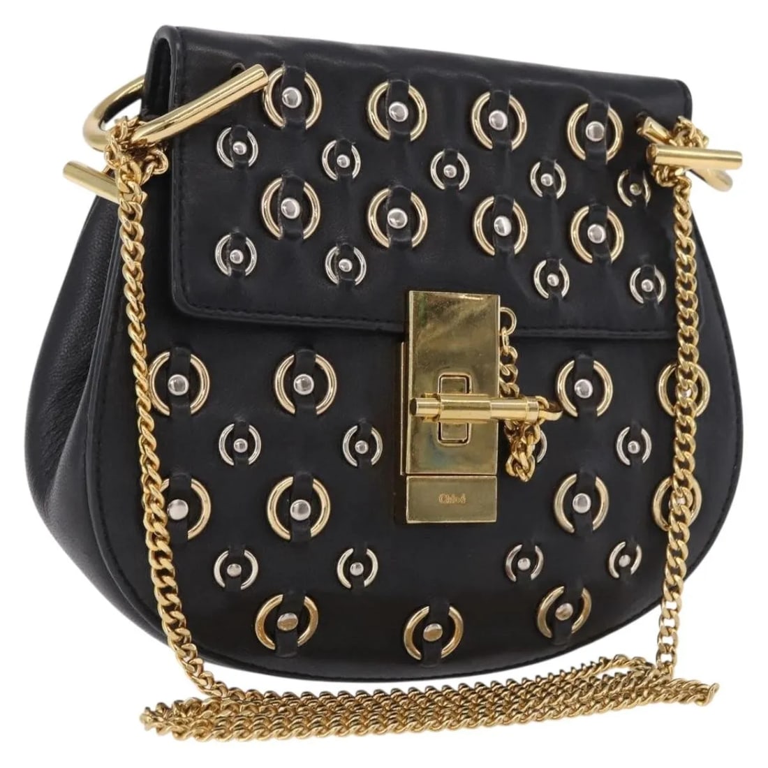 Chloe Drew black leather chain shoulder bag: Chloe Drew black leather chain shoulder bag Chloe Drew chain shoulder bag in black leather, presented in good pre-owned condition. The exterior shows light wear consistent with regular use, the interi