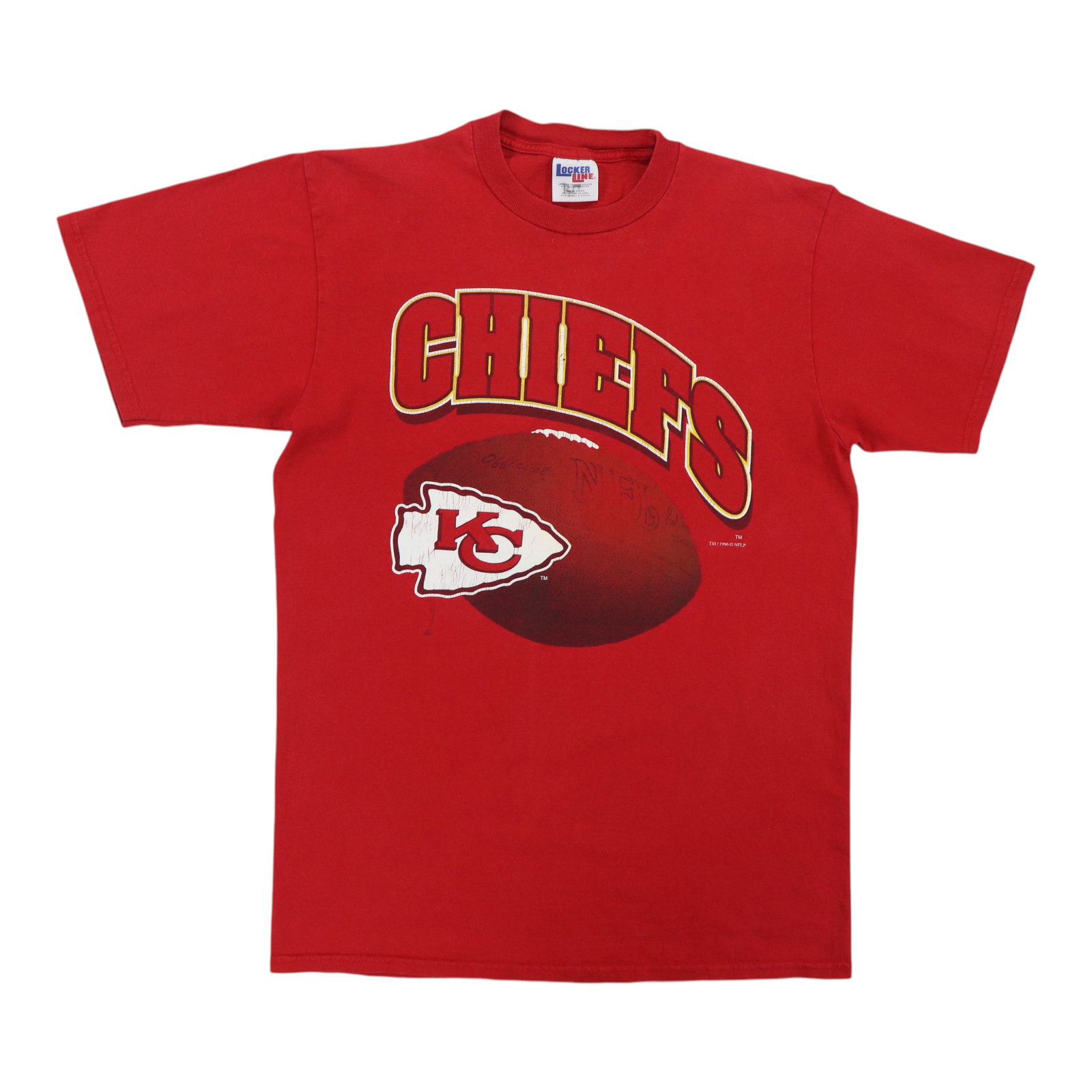 Vintage 1996 Red Kansas City Chiefs Cotton Graphic T-Shirt: Vintage 1996 Red Kansas City Chiefs Cotton Graphic T-Shirt This is an original vintage 1996 Kansas City Chiefs shirt featuring graphics on both the front and back. Made from 100% cotton and presented 