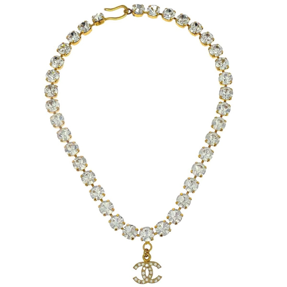 Vintage Chanel CC Gold Plated Pendant Necklace Rhinestone 96P (1 of 4)