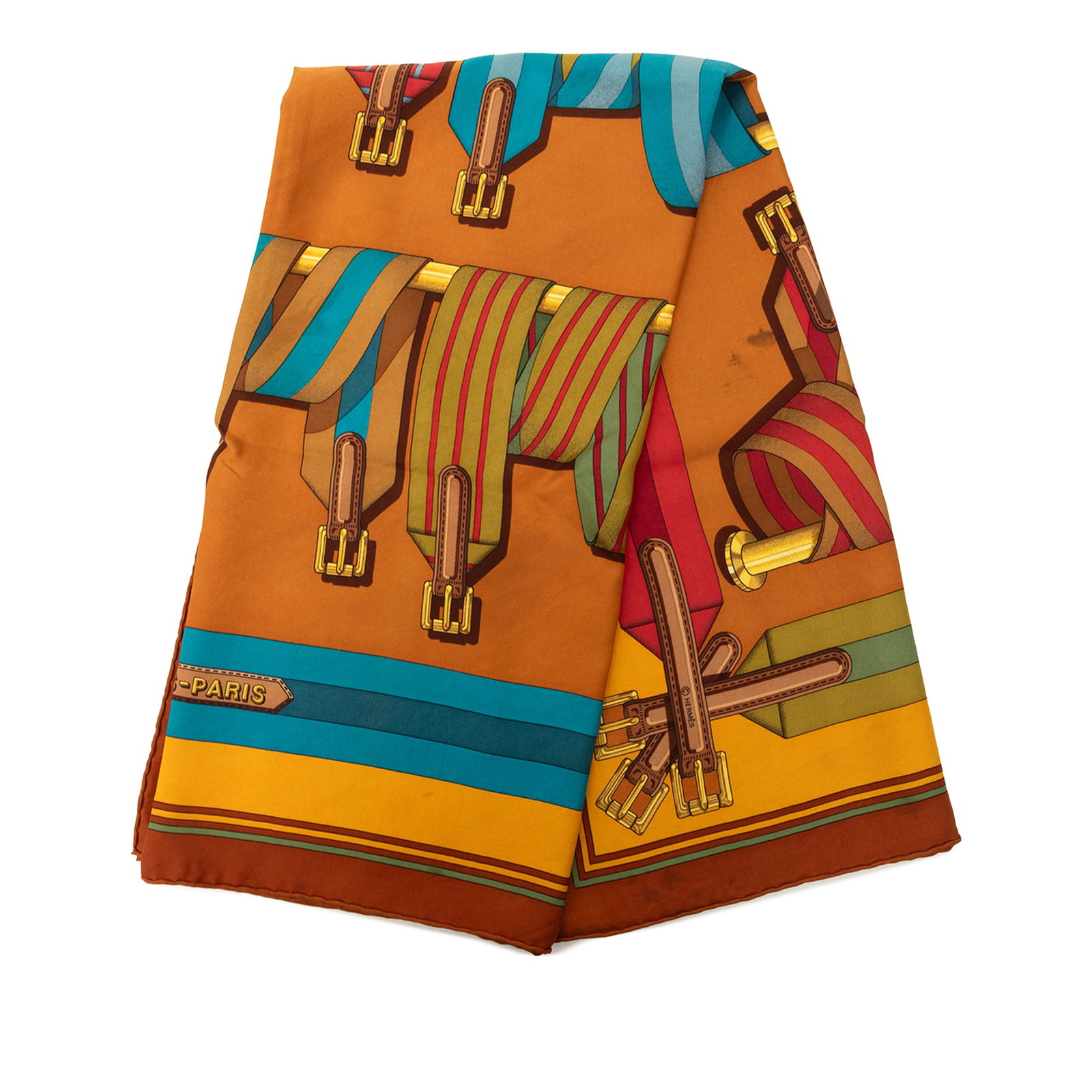 Hermes Les Sangles 90 Silk Scarf Brown France (1 of 9)