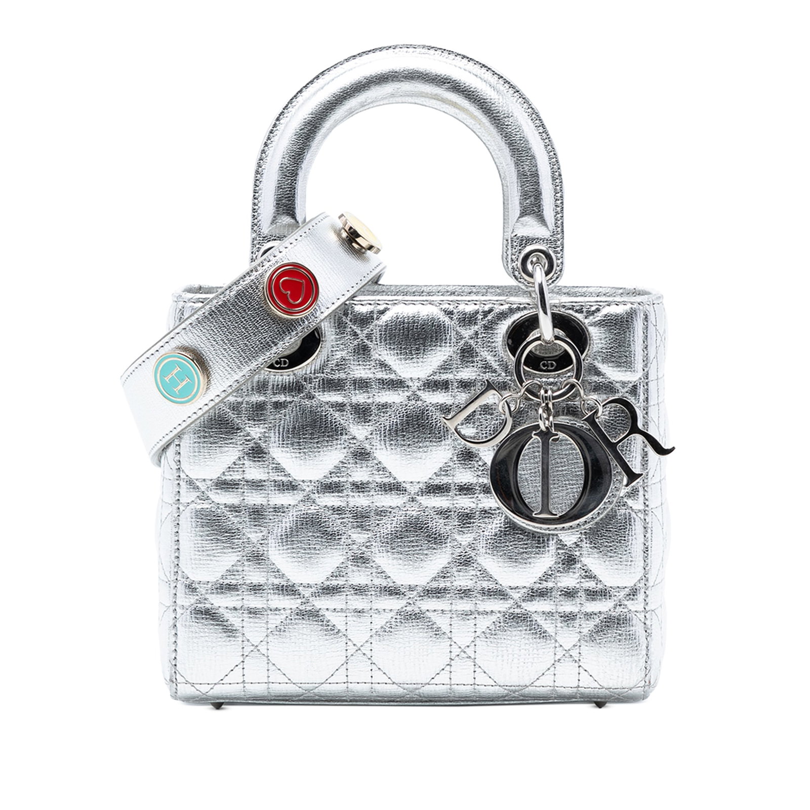 Dior Lady Dior Small Metallic Silver Cannage Grained Calfskin Handbag (1 of 8)