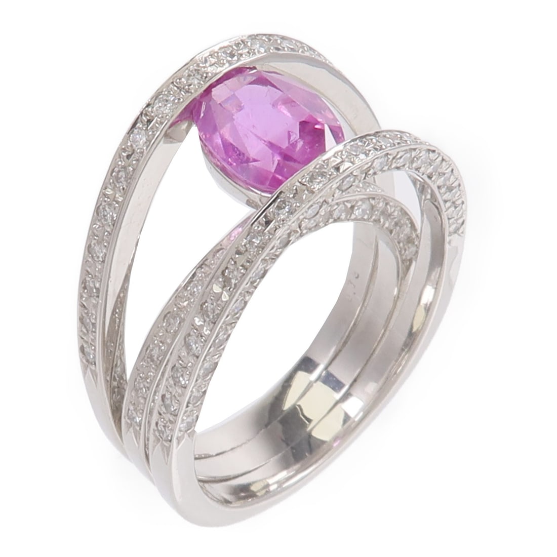 Pt900 Platinum Ring with Pink Sapphire and 0.73ct Diamond US 6 (1 of 9)