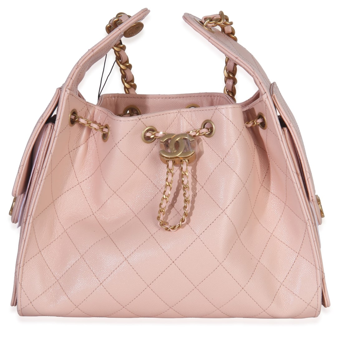 Chanel Small Chanel 25 Hobo Pink Caviar Leather Shoulder Bag: Chanel Small Chanel 25 Hobo Pink Caviar Leather Shoulder Bag Pink quilted caviar hobo handbag in a small size with a drawstring closure and gold-tone hardware. It features a leather exterior, fabric l
