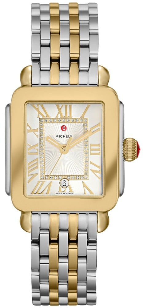Michele MWW06G000013 Deco Madison 31mm watch diamond dial with card: Michele MWW06G000013 Deco Madison 31mm watch diamond dial with card Michele Deco Madison wristwatch with a silver-tone design and diamond dial, offered with warranty card. This un-used watch is identi