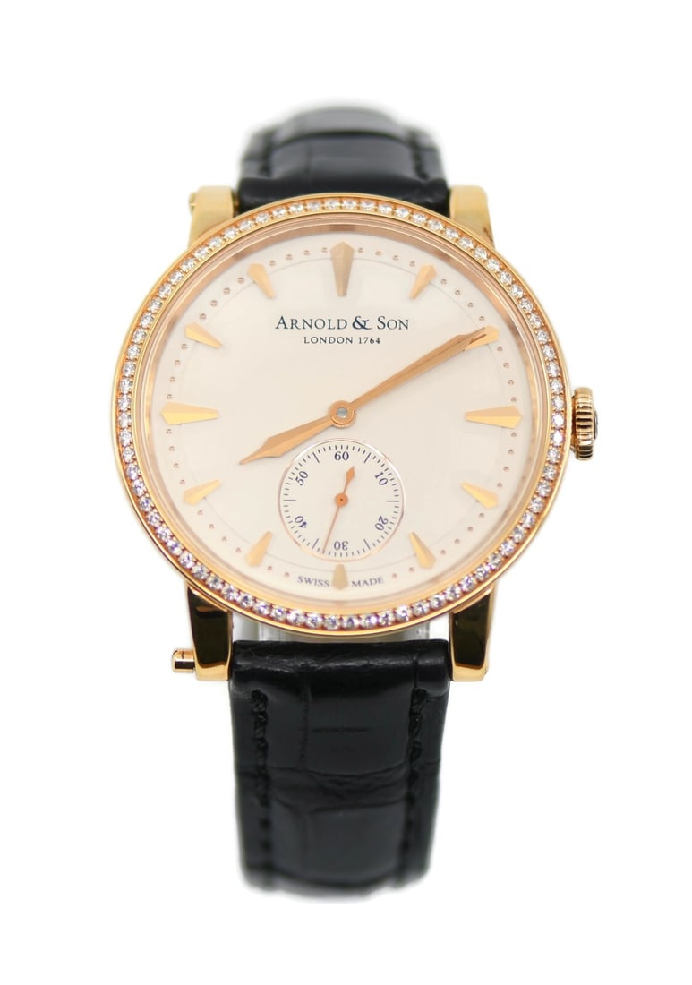 Arnold & Son HMS1 Diamond 18K Rose Gold Watch with Box and Papers: Arnold & Son HMS1 Diamond 18K Rose Gold Watch with Box and Papers Introducing the Arnold & Son HMS1 Diamond Watch, a luxurious timepiece that combines exquisite craftsmanship with elegant design. This