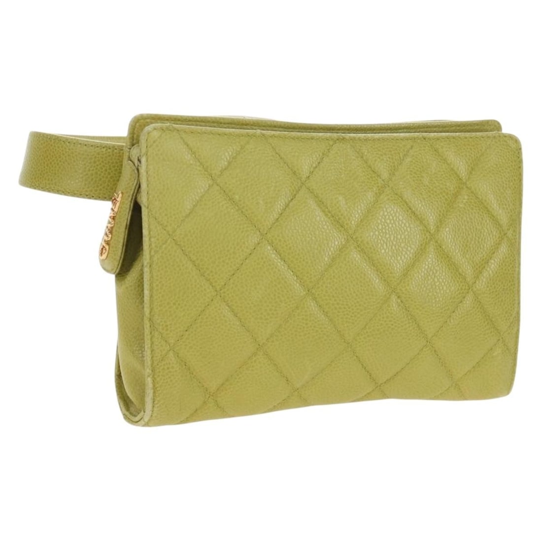 CHANEL Caviar Skin Waist Bag Lime Yellow Gold CC Italy: CHANEL Caviar Skin Waist Bag Lime Yellow Gold CC Italy CHANEL waist bag in lime yellow with gold-tone hardware, crafted from caviar skin. It measures approximately W20 x H15 x D5 cm, with a shoulder s