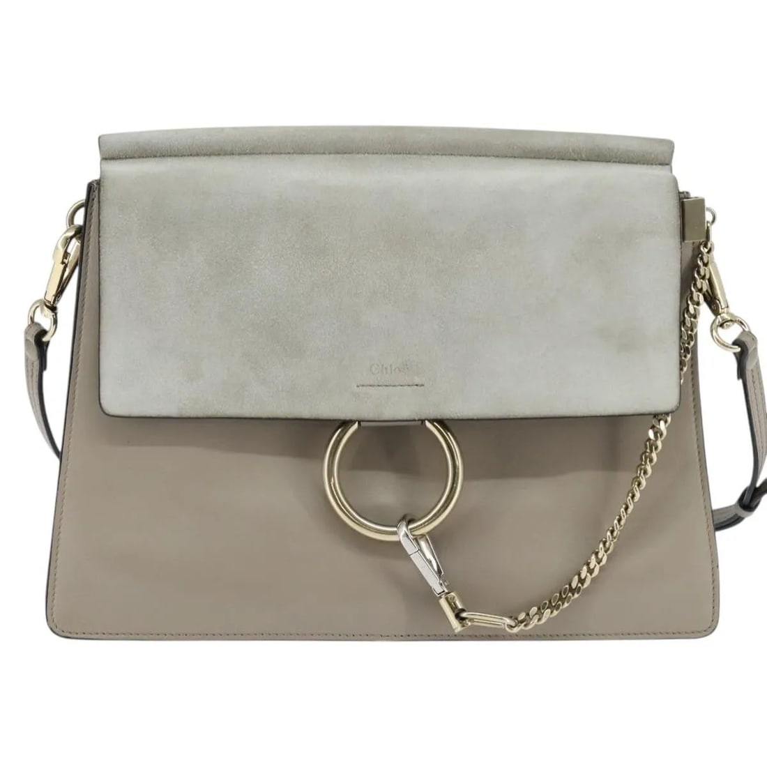 Chloe Faye Gray Leather Shoulder Bag 32cm x 22cm x 4cm: Chloe Faye Gray Leather Shoulder Bag 32cm x 22cm x 4cm Chloe Faye handbag in gray leather with a suede-accented design. Made in Italy, this piece is presented in good overall condition with visible si