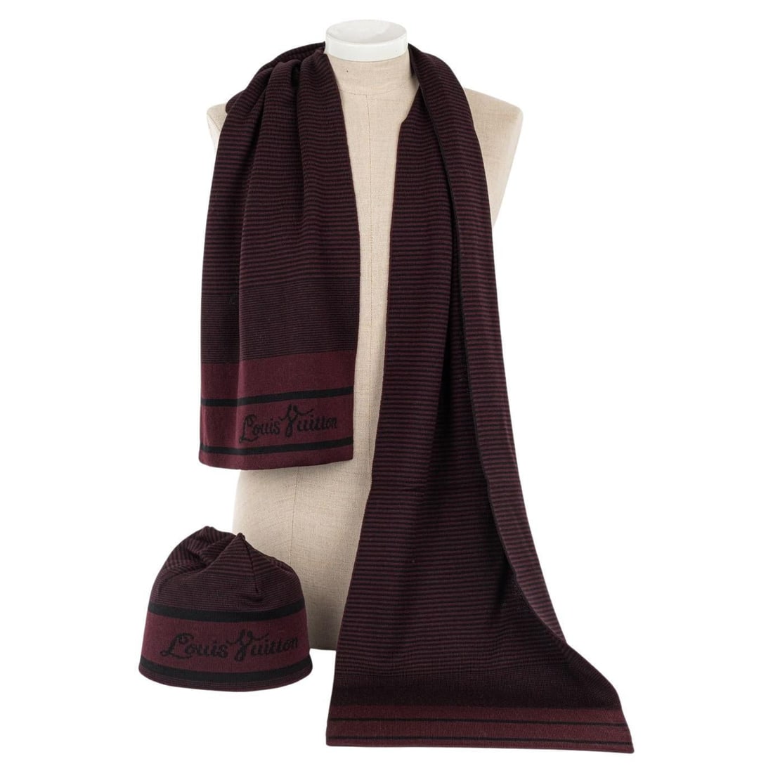 Louis Vuitton Wine Red Wool Hat Scarf Set 21st Century (1 of 4)