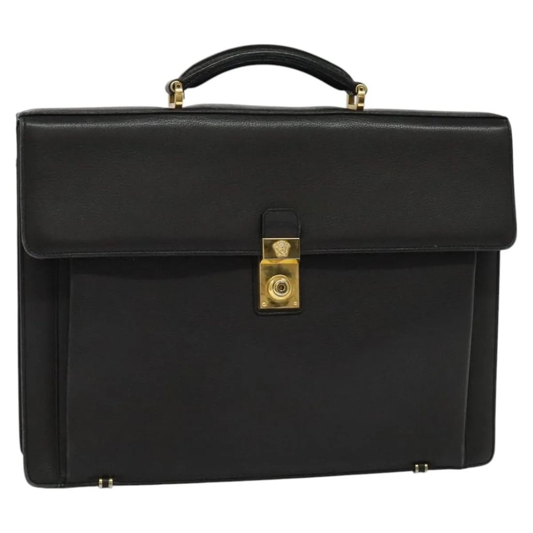 Versace Vintage black leather unisex bag 40cm Italy: Versace Vintage black leather unisex bag 40cm Italy Vintage Versace leather item in black, designed for unisex use. It is made of leather and measures 40 cm wide, 29 cm high, and 9 cm long. Made in It