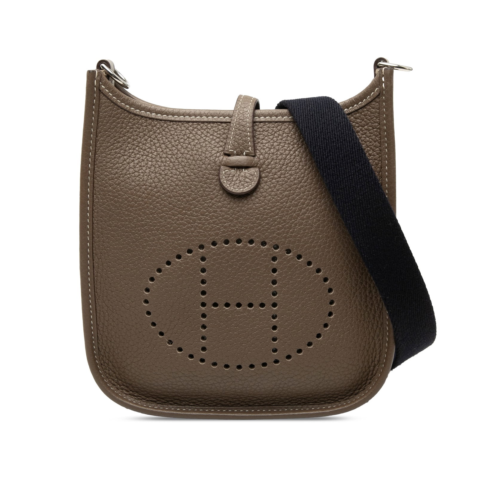 Hermes Evelyne 16 Amazone Clemence Leather Shoulder Bag: Hermes Evelyne 16 Amazone Clemence Leather Shoulder Bag Hermes Clemence Evelyne 16 Amazone shoulder bag in Etoupe Clemence leather. This bag features a flat strap and an open top with a tuck closure. 