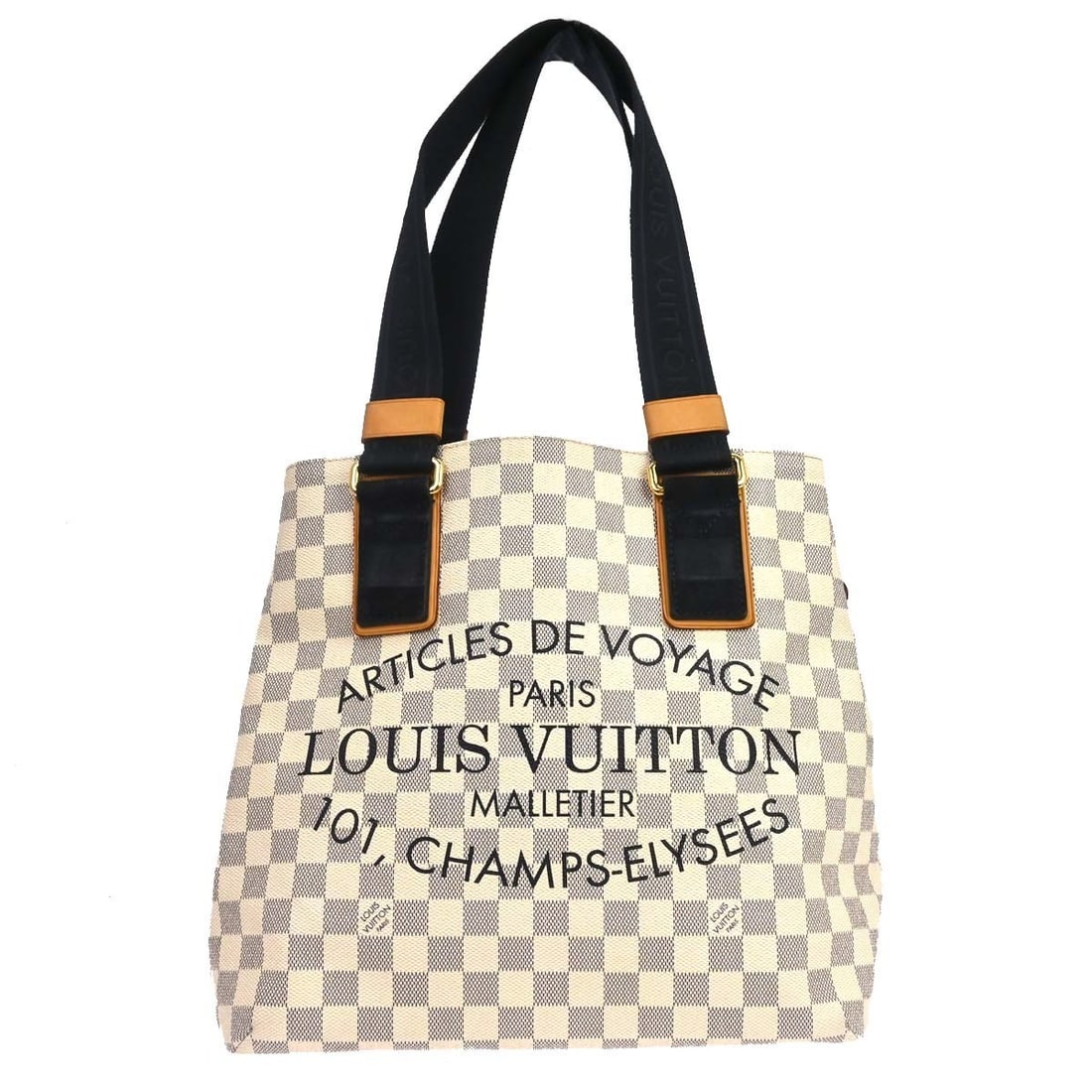 Louis Vuitton Plan Soleil Cabas PM Damier Azur Top Handle Bag N41179: Louis Vuitton Plan Soleil Cabas PM Damier Azur Top Handle Bag N41179 Louis Vuitton Plan Soleil Cabas PM handbag in Damier Azur canvas with leather details. It features a top handle design with double 