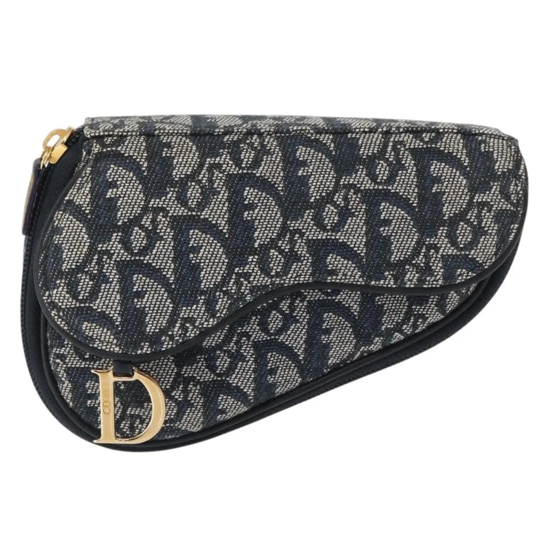 Blue Canvas Zip Pouch by Christian Dior Saddle Collection: Blue Canvas Zip Pouch by Christian Dior Saddle Collection This Christian Dior Saddle Zip Pouch for women features blue canvas material and a zip closure. It is a compact accessory measuring 15cm x 11c