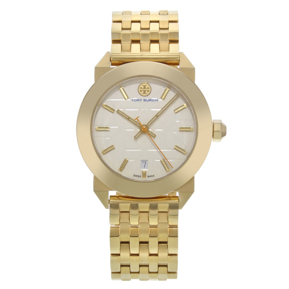 Tory Burch Whitney TRB8002 Gold Tone Quartz Ladies Watch: Tory Burch Whitney TRB8002 Gold Tone Quartz Ladies Watch The Tory Burch Whitney Classic Gold Tone Steel Date Quartz Ladies Watch (Model: TRB8002) is an elegant wristwatch perfect for dress or formal o