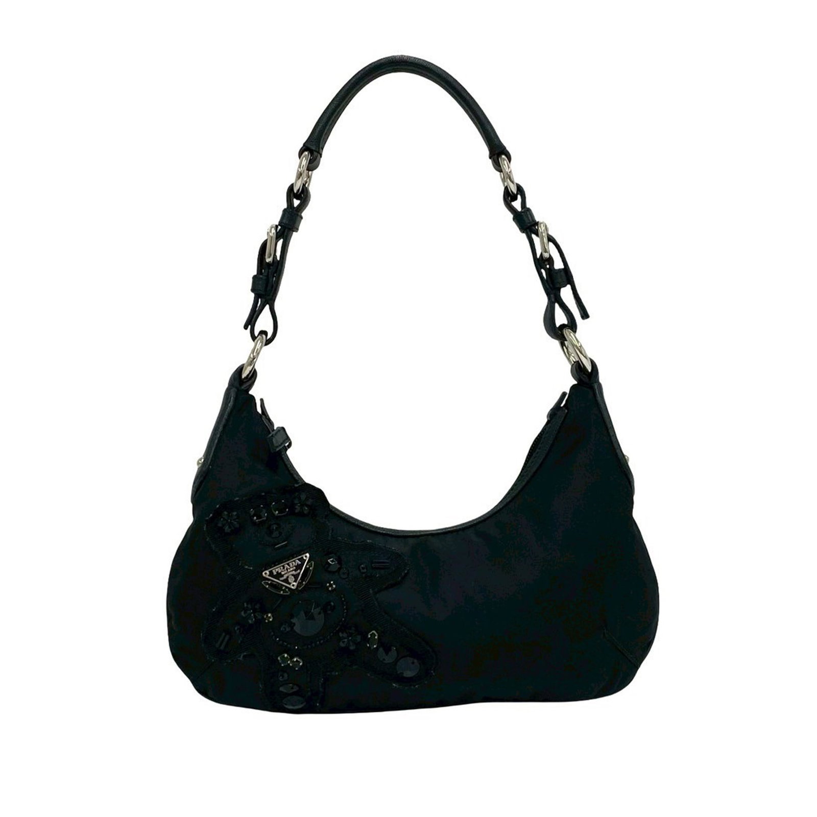 Prada beaded Tessuto bear shoulder bag black nylon (1 of 9)