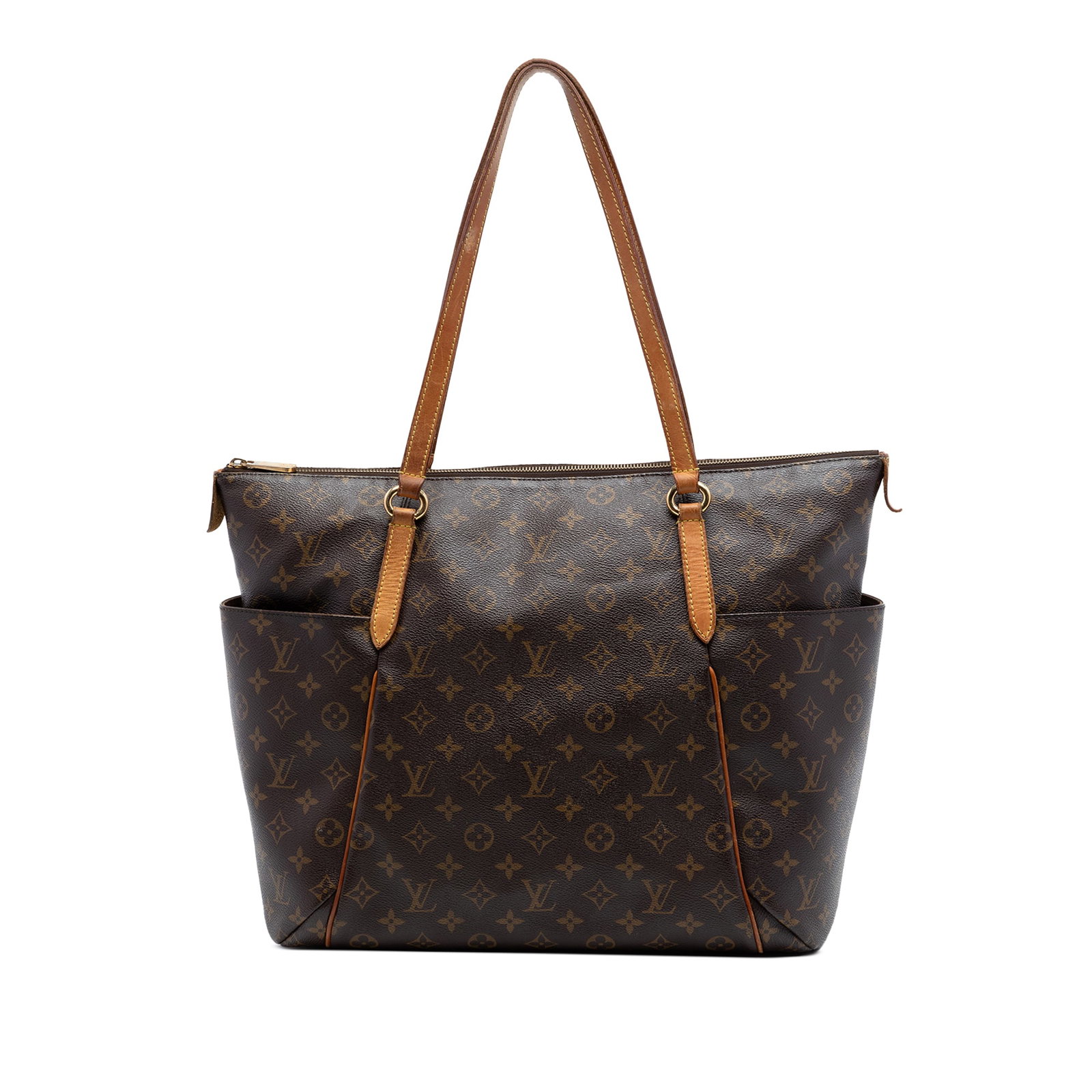 Louis Vuitton Totally MM Monogram Canvas Shoulder Bag: Louis Vuitton Totally MM Monogram Canvas Shoulder Bag The Louis Vuitton Totally MM is a brown monogram canvas bag with vachetta leather trim and flat vachetta leather straps. It features a top zip clo