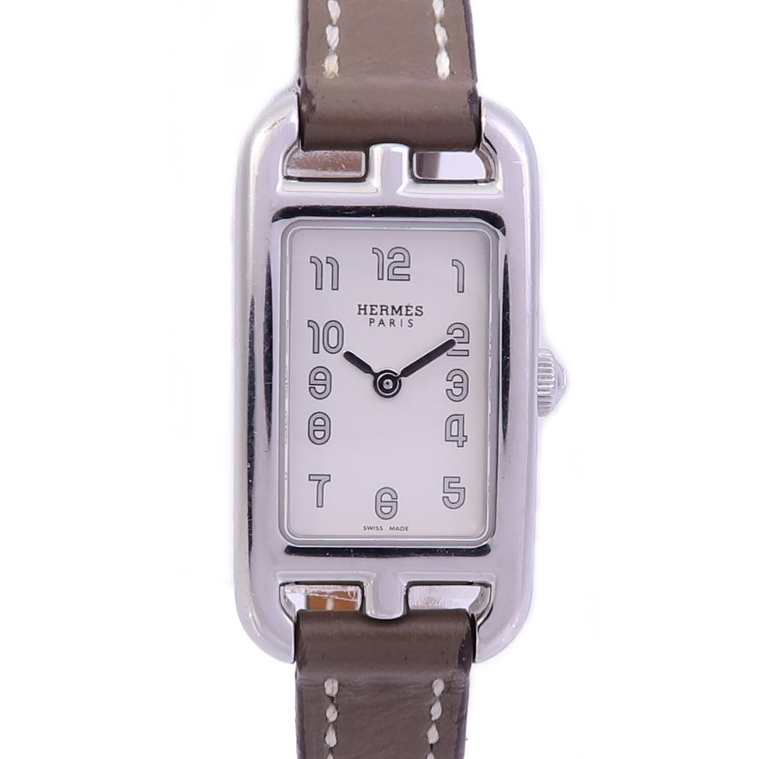Hermes 33684 2 Nantucket Womens Quartz Wristwatch Stainless Steel White Dial: Hermes 33684 2 Nantucket Womens Quartz Wristwatch Stainless Steel White Dial Hermes Nabtucket 33684/2 wristwatch for ladies, featuring a quartz movement and a stainless steel case and band in white. T
