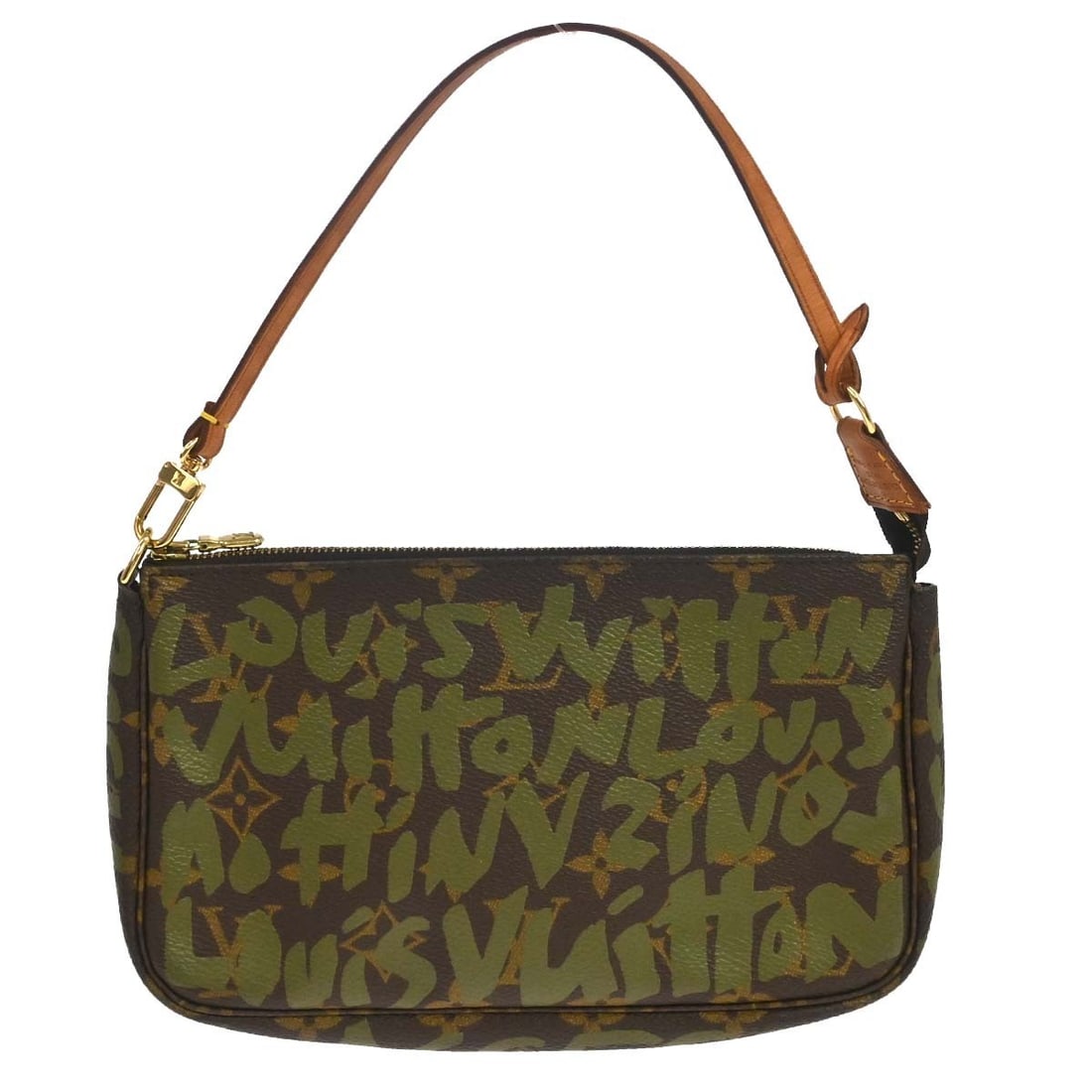 Louis Vuitton Graffiti Pochette Accessoires Monogram Canvas Bag M92191: Louis Vuitton Graffiti Pochette Accessoires Monogram Canvas Bag M92191 Louis Vuitton Graffiti Pochette Accessoires handbag in khaki and brown, made in France. It is crafted from Monogram Graffiti canv