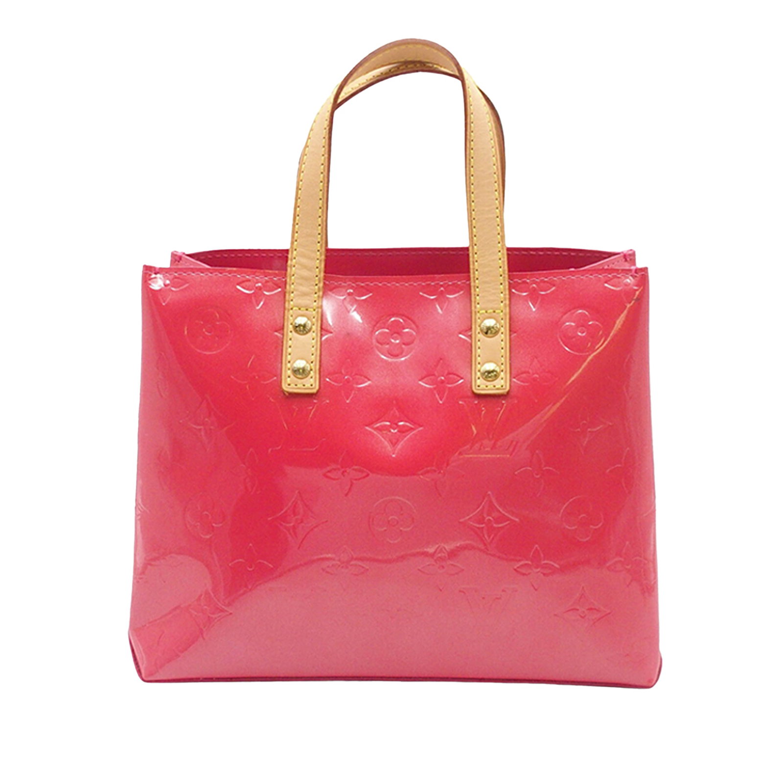Louis Vuitton Reade PM Monogram Vernis Pink Leather Bag: Louis Vuitton Reade PM Monogram Vernis Pink Leather Bag This Louis Vuitton Monogram Vernis Reade PM features a pink monogram vernis leather body with flat vachetta leather handles. The bag has an open