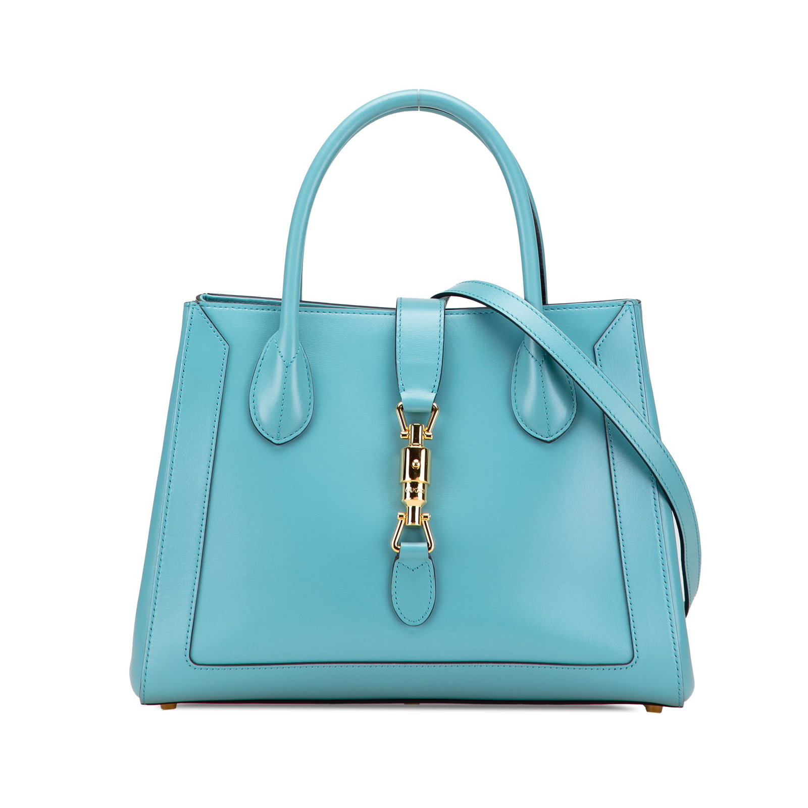 Gucci Medium Calfskin Jackie 1961 Tote Blue with Detachable Strap: Gucci Medium Calfskin Jackie 1961 Tote Blue with Detachable Strap Introducing the Gucci Medium Calfskin Jackie 1961 Tote, a stylish and functional accessory that embodies luxury. This satchel features